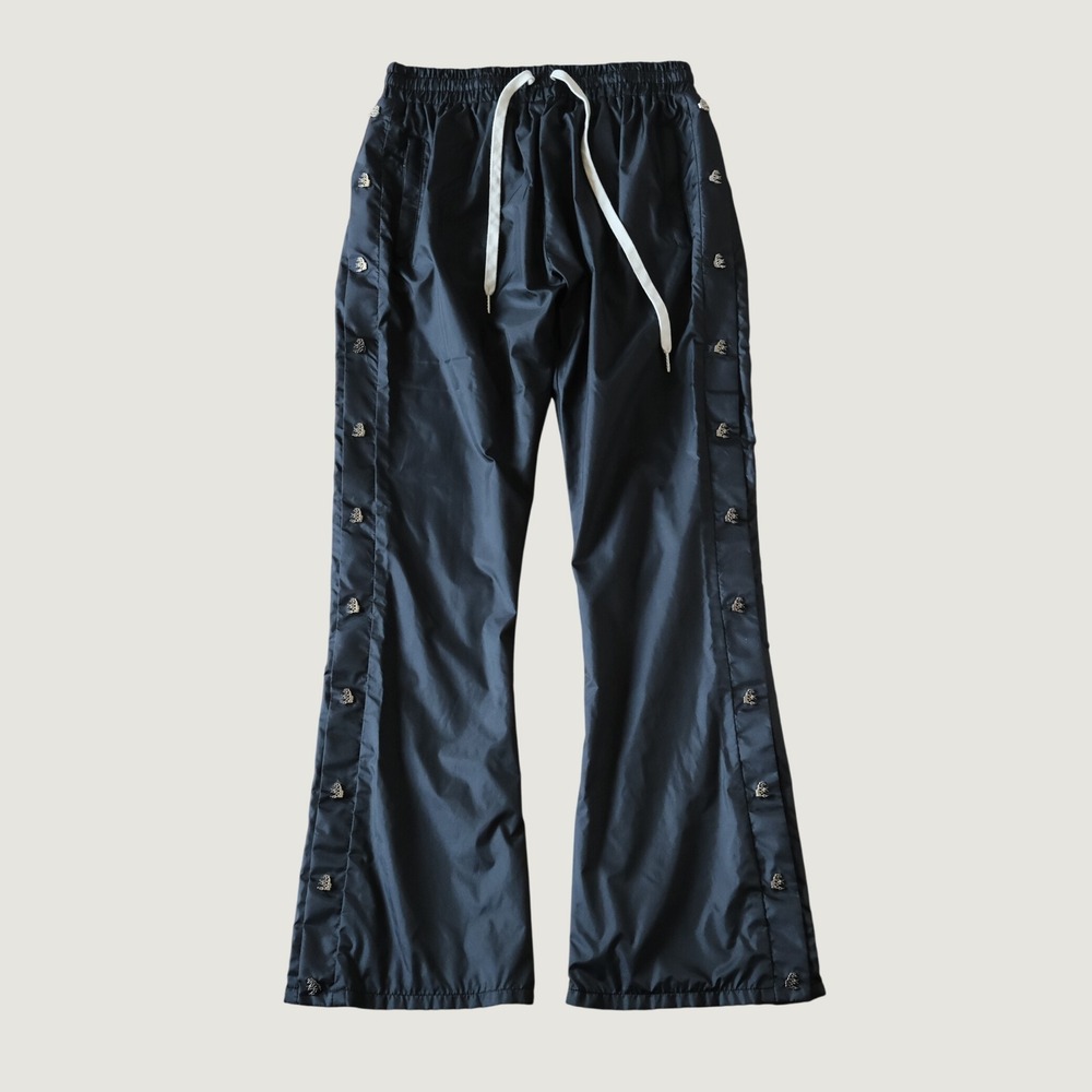 Hellstar Flare Track Pants Black Flame Hardware Streetwear Medium Snap Button